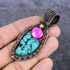 Natural Tibetan Turquoise, Shell Copper Wire Wrap Jewelry Pendant 2.84" Q9t43