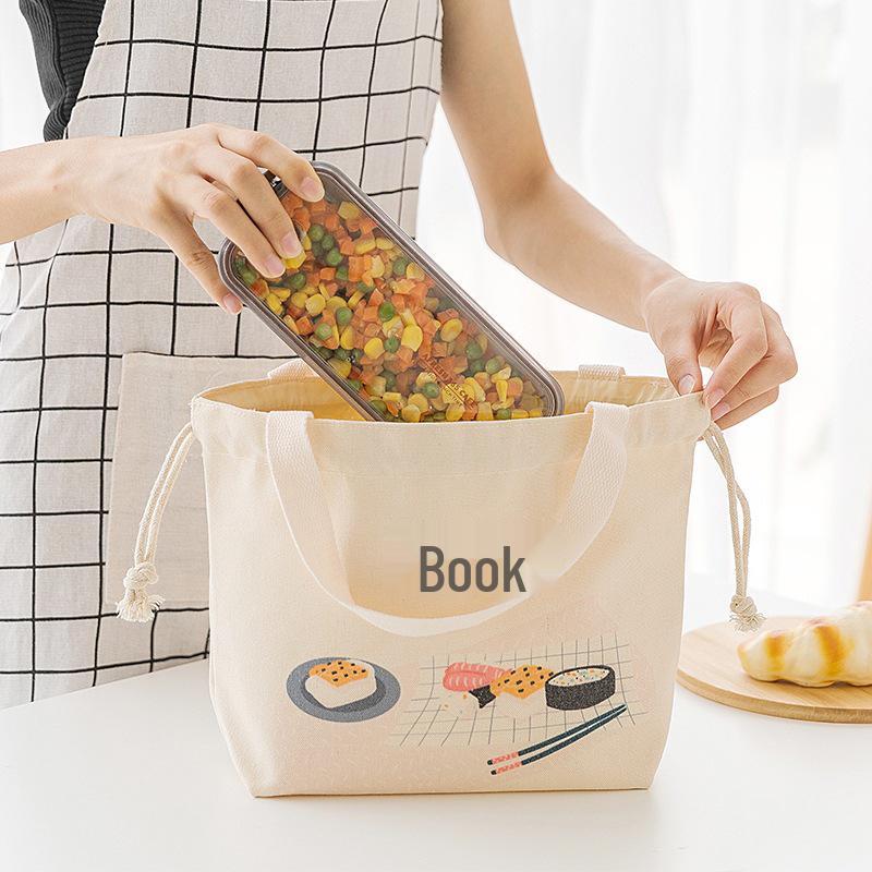 Large Japanese-Style Canvas Tote for Bento, Insulated Lunch Handbag for Work