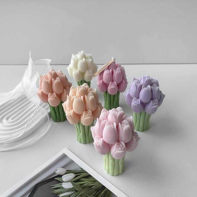 3D Kytice tulipánů Silikonové formy na svíčky Ručně vyráběné Mýdlo s levandulovým květem Sádra Pryskyřice Řemeslné formy DIY Čokoládový dort Pečicí nástroje
