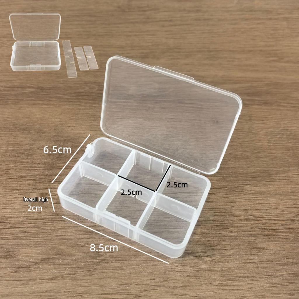 6-Grid Transparent Removable Plastic Box with Lid - Compact Pill, Jewelry, and Parts Organizer.