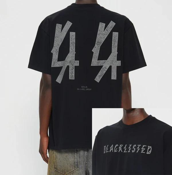 Stylisches Schwarzes Oversized Baumwoll-T-Shirt von 44 Label Group mit Roter 44 und Doping Kontrolle Aufdruck T-Shirt