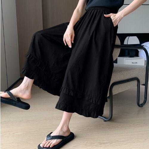 Pants for Women High Waist Long Trousers Plus Size Skirt and Shorts Two-in-one Thickened Stretchy Solid Colour Versatile Casual Wide Leg Pants
