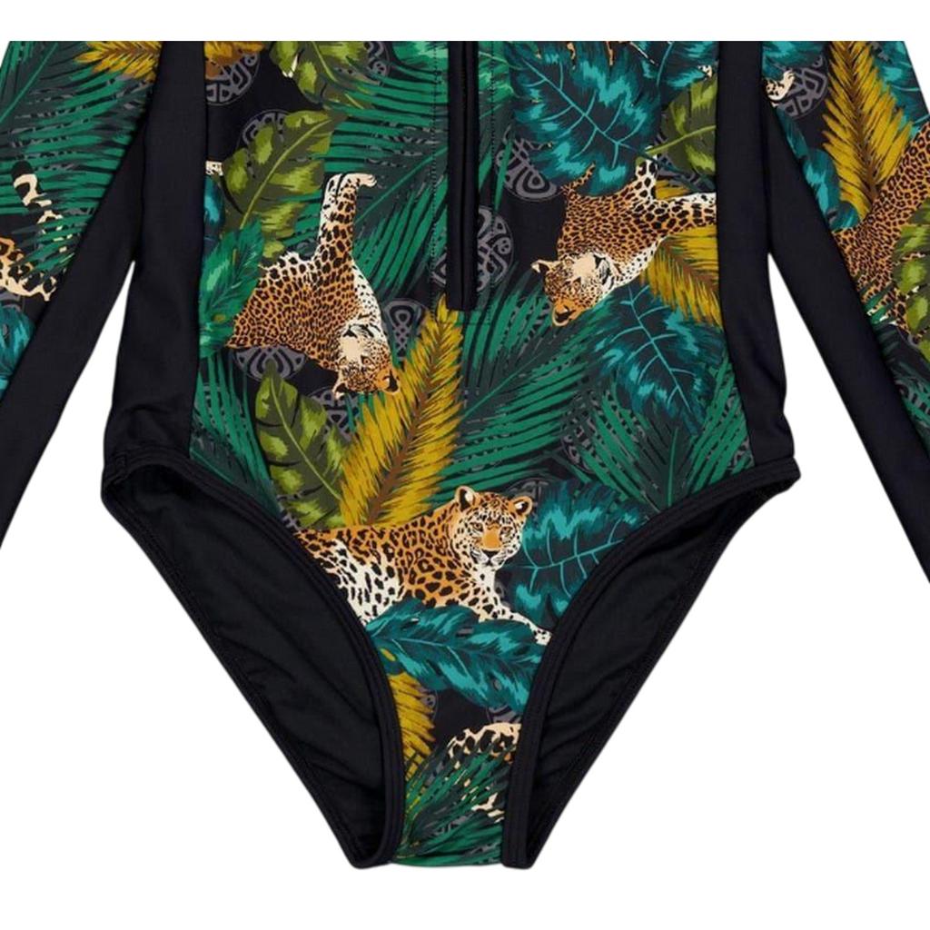 Biba Girls Animal Print Long-Sleeved Rash Guard Swimsuit