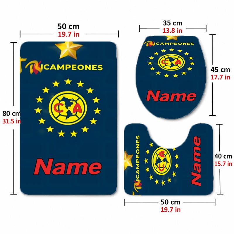 Club America (5) Custom name Flannel Toilet 3 Piece Set Soft Bathroom Rug Toilet Seat Cover for Bathroom Home Decor