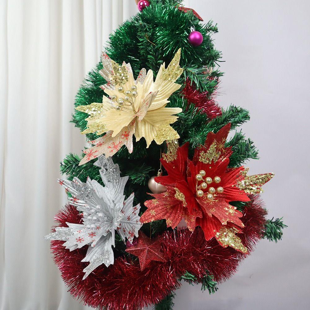 New 26cm Christmas Artificial Flowers Flannel DIY Decoration Xmas Tree Decorations Decorative Flowers Xmas