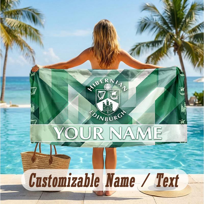 Custom Text Beach Towel, Soft Absorbent Swimming Multi-use TowelHibernian FC
