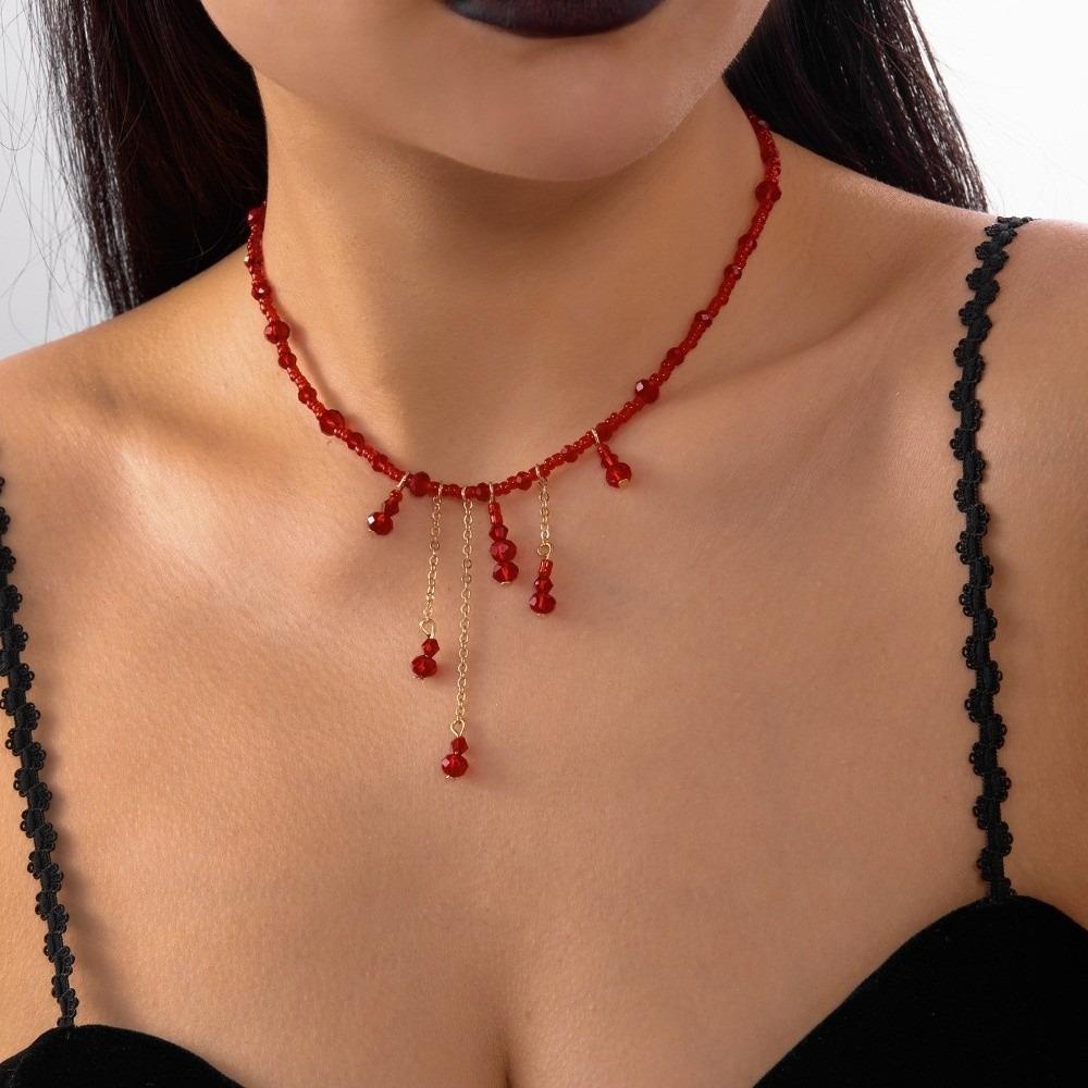 Tassel Blood Drop Necklace Red Halloween Choker Retro Halloween Collarbone Chain  Girl