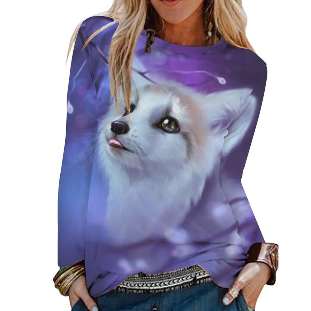 2023 frauen Lange Ärmel Leicht Elastische Hoodie Top T Nette Katze 3d Tier Cartoon Animation T-shirt Frauen Damen Mädchen herbst
