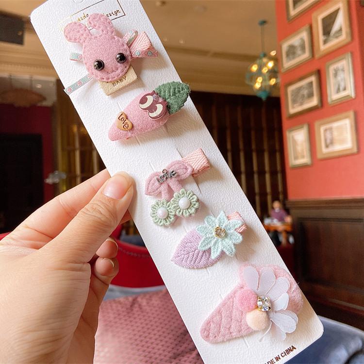 5 Pieces Set Cute Baby Handmade Cartoon Hairpin Lovely Little Girl Flower Side Clip Children Hair Accessories Kids Hair Clips