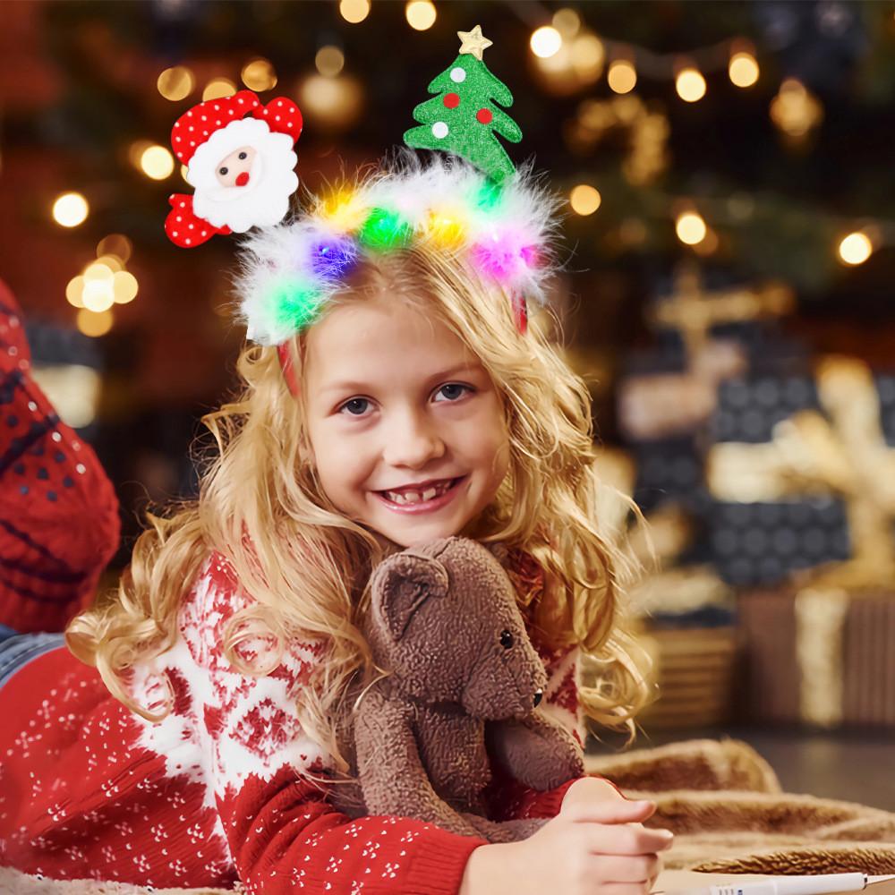 Unique And Colorful Christmas Antler Headband With Soft Plush And Lights For Creative Outfits Party