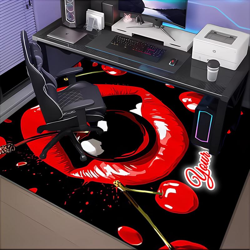 1PC Custom Name Cherry Kiss Artwork Theme Floor Mat Ideal for Living Room, Game Rooms, Office, Bedroom,Floor Mat Playful Design