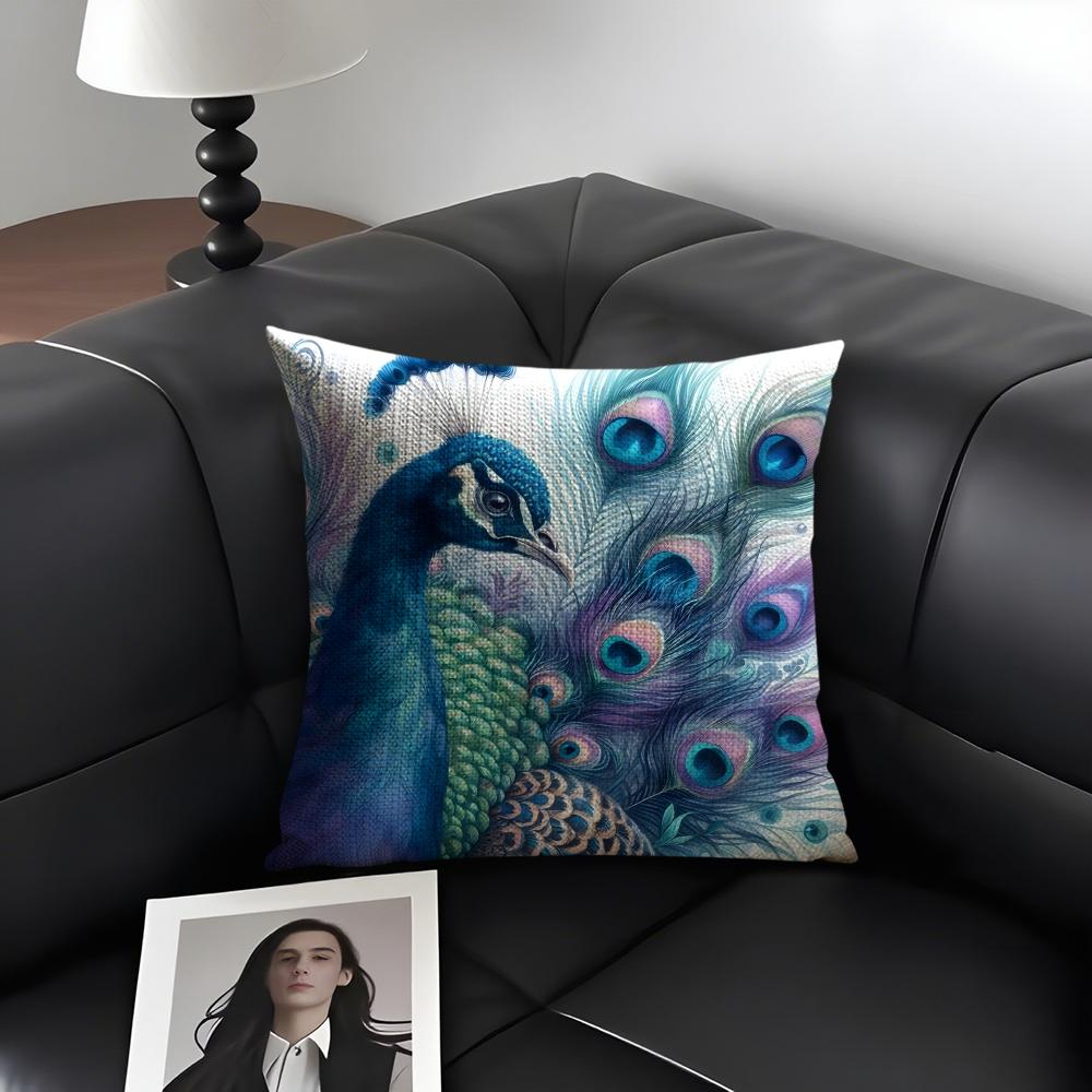 Peacock Luxury Cushion Cover Natural Linen Organic Fabric Double-Sided Printing Sofa Home Decor Gift Pillow Case