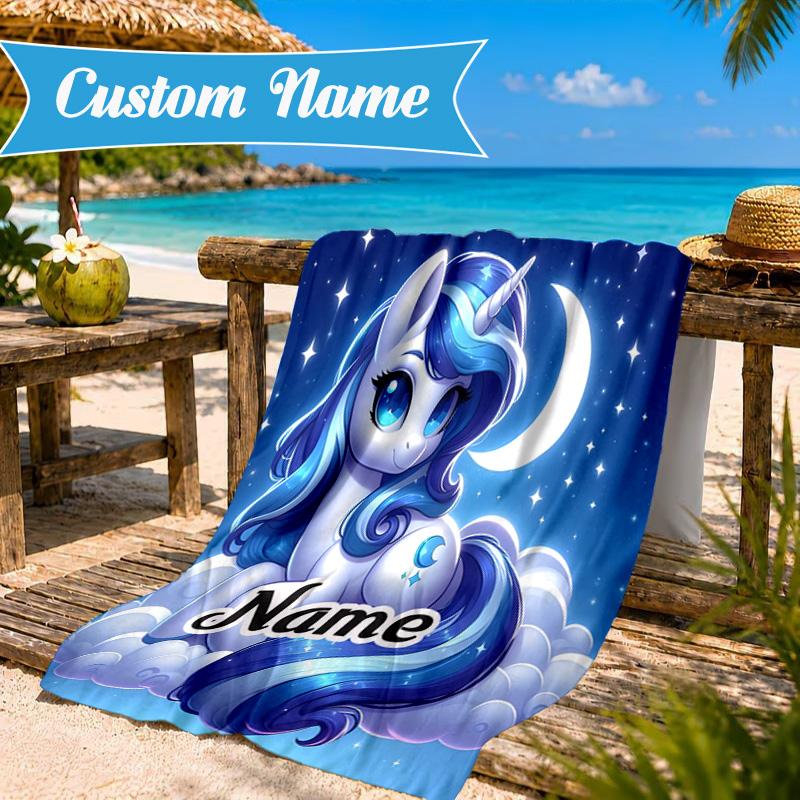 Custom Name Mythic Unicorn Dreams Beach Towel Microfiber Beach Towel, Lightweight and Quick-Dry, for Summer Travel, Swimming Pool Gift