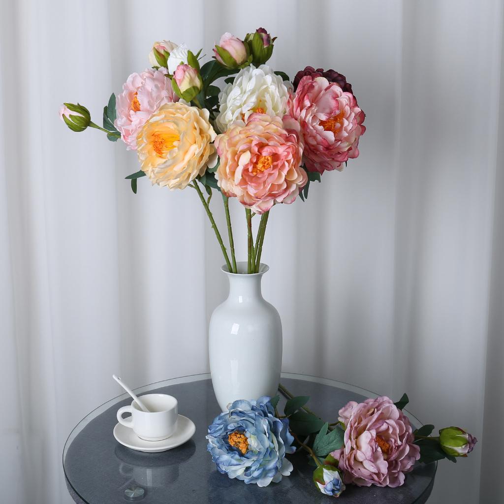 2 Head Artificial Peony Bouquet High Quality Long Stem Silk Fake Flowers Rose Pink For Bride Wedding Birthday Home Decors Bulk