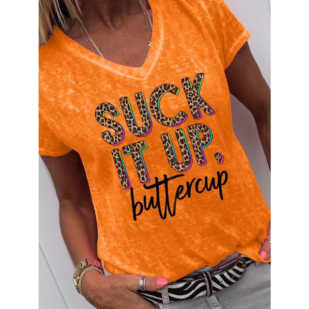 Plus Size, Cat Print Plus Size T-Shirt Short Sleeve V-Neck Women's Top