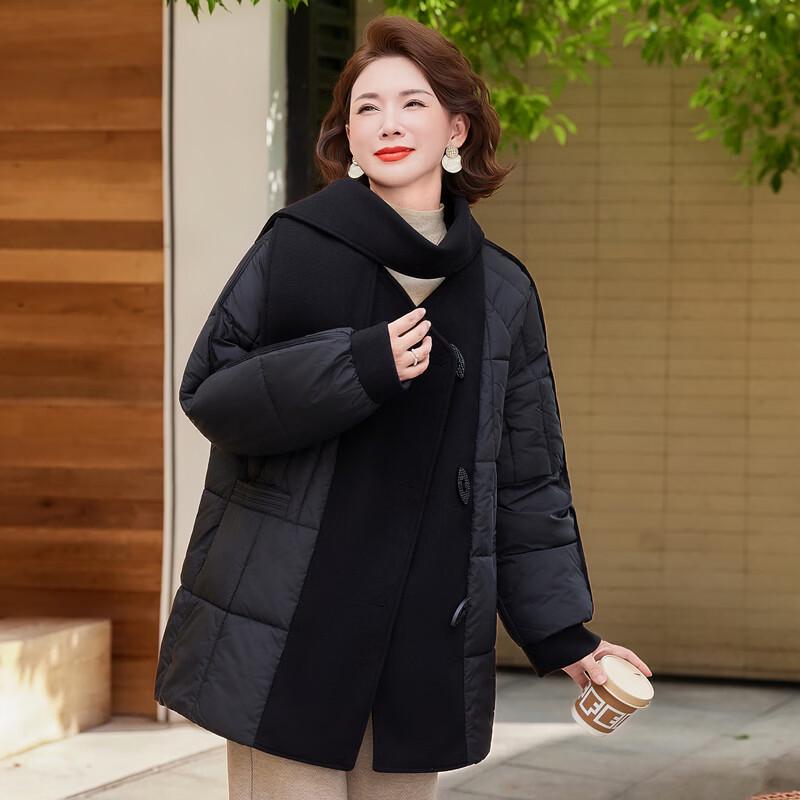 TUCANO Women's Warm Knit-Spliced Winter Jacket with Scarf Collar