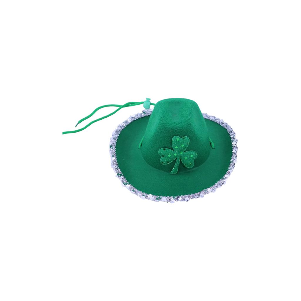 St. Patrick's Day Pet Hat & Set: Festive Green Cowboy Hat With /Crown Decor For Dogs & Cats