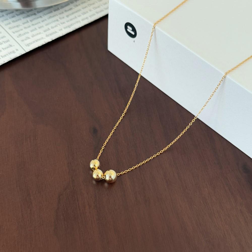 Sterling Silver S925 Women's Necklace with Simple Round Bead Pendant