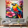 Colorful Parrot and Flowers Watercolor Art Patterned tapestry for bedroom and living room home decor