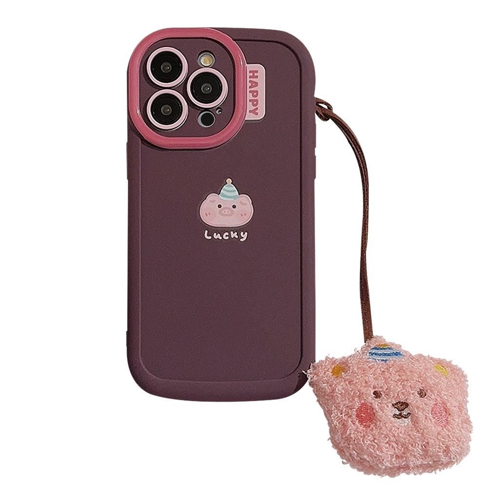 Cute Ins Pink Pig Apple 15 Mobile Phone Case Iphone16 Silicone 11 Suitable for 13pro Max Plush Rope XR
