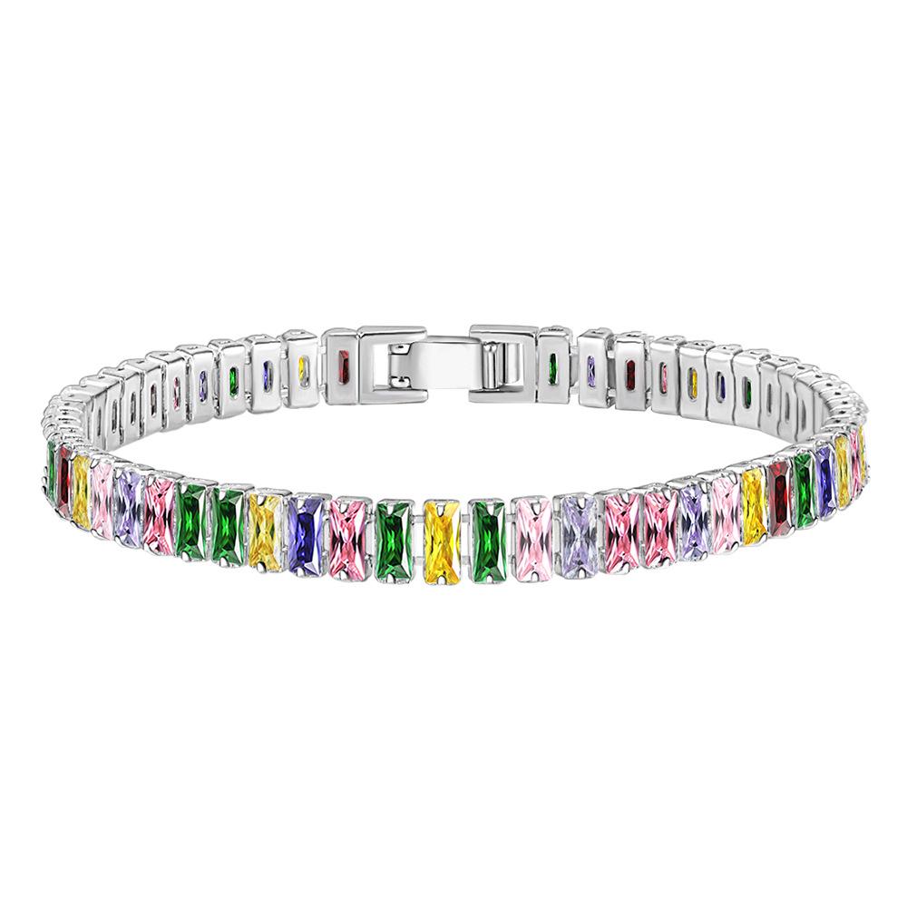 

Colorful Zircon Rectangular Bracelet for Women - Trendy European and American Style Jewelry