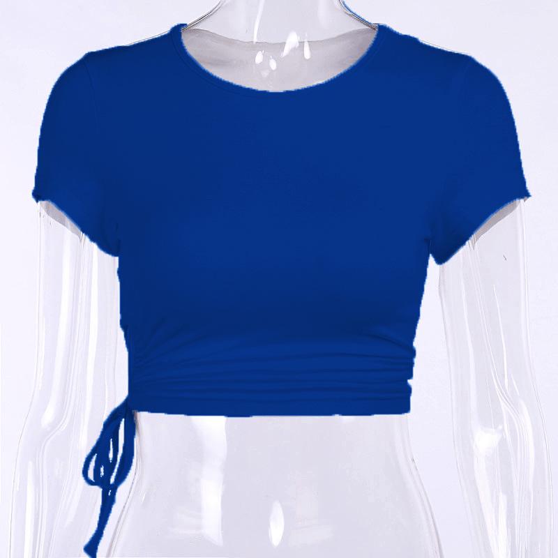 Women's Summer Lace-up Hollow Slim Fit Cropped Cotton T-shirt