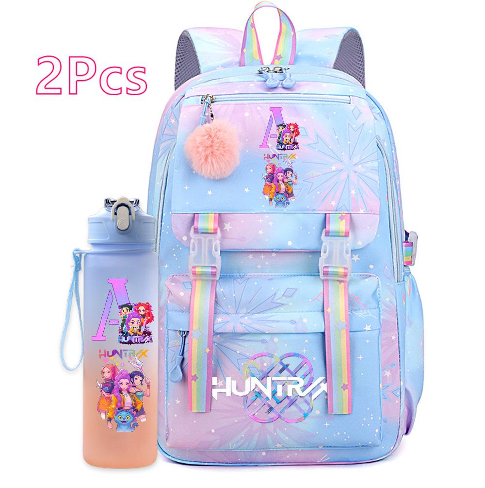 2 Buc/set Ainme K-Pop Demon Hunters Rucsac cu Inscripție cu Litere Engleze cu suport pentru sticlă de apă pentru Adolescentă Fată Băiat Ghiozdan Geantă de Călătorie