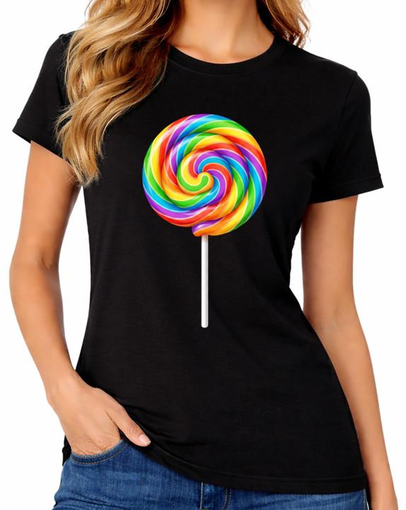 Rainbow Lollipop T-Shirt Colourful Candy Sweet Treat Graphic Ladies Tee L