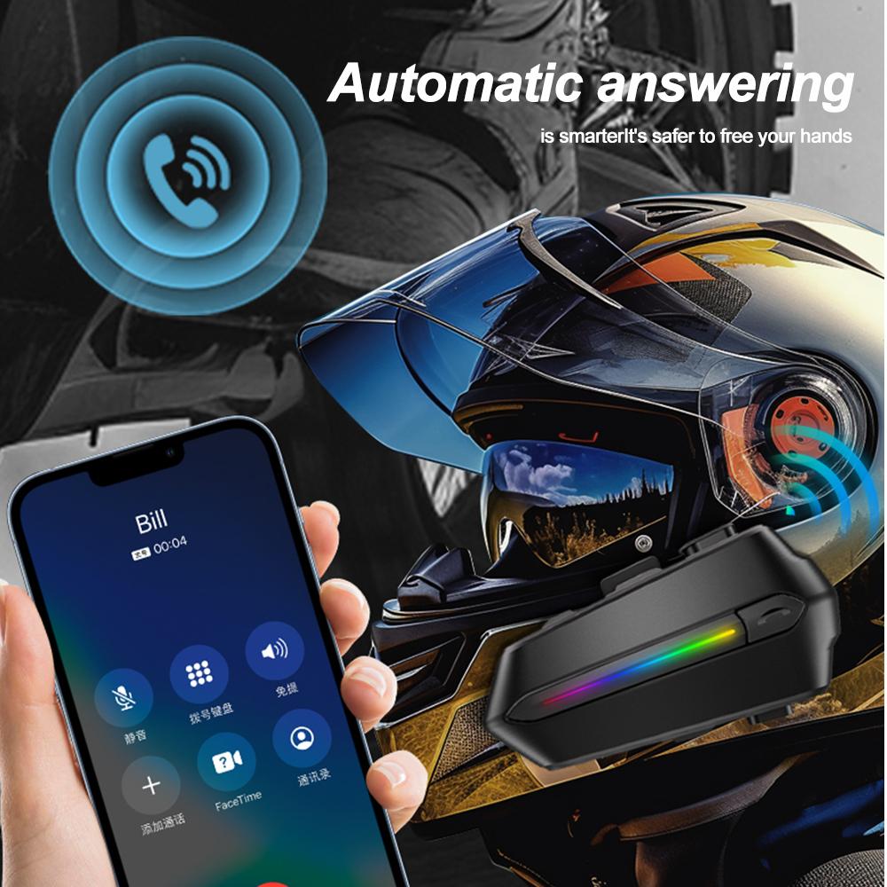 C5S Motorcycle Wireless Helmet Headset BT5.3 1000mAh Battery Waterproof RGB Flash Colour Light Headphone with Micrphone Earphone