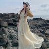 Seaside Vacation Beautiful V-neck Suspender Dress Women's Summer Long Beach Dress To the Ankle