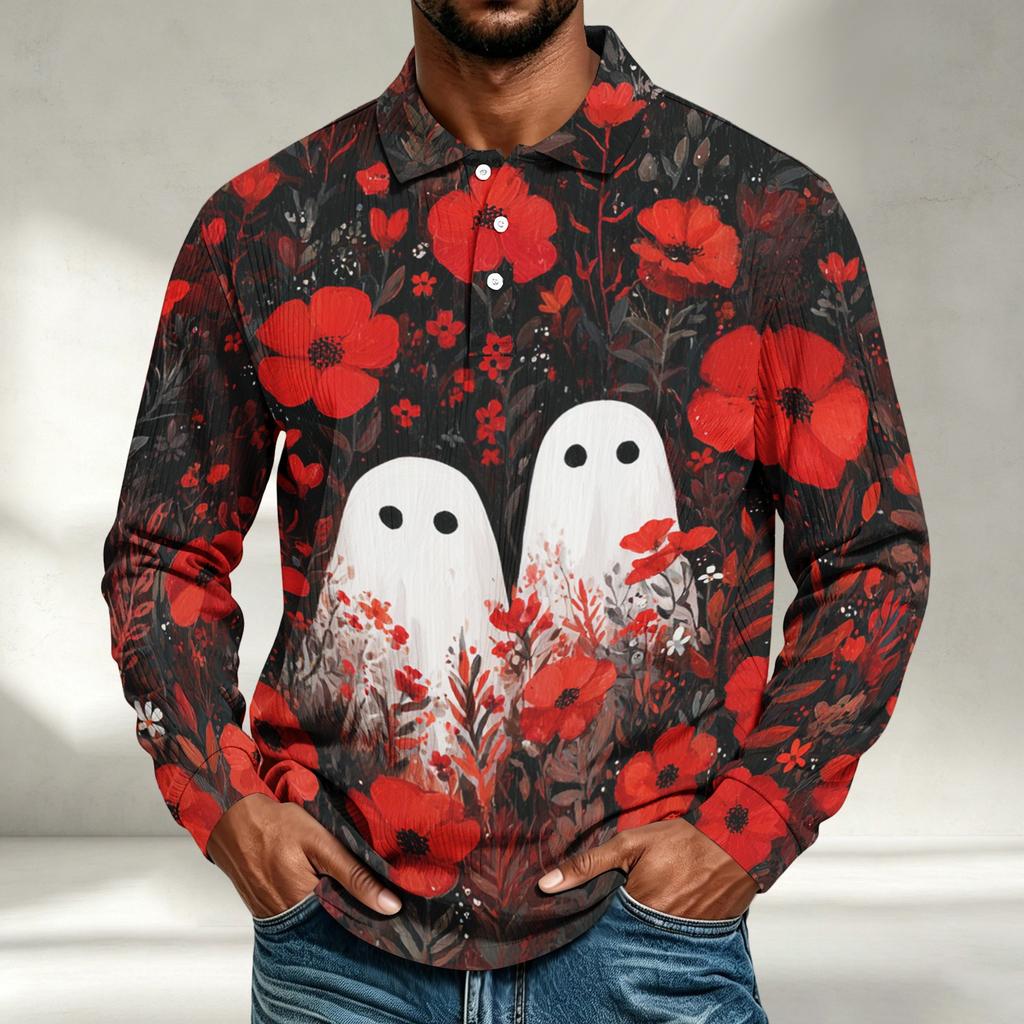 Men's Long Sleeve Shirt Halloween Print Loose Fit Casual Top