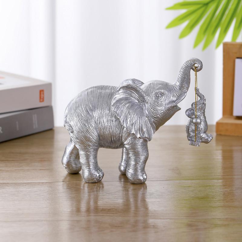 Resin Elephant Craft Figurine With Gold And Silver Finish For Wedding Gifts
