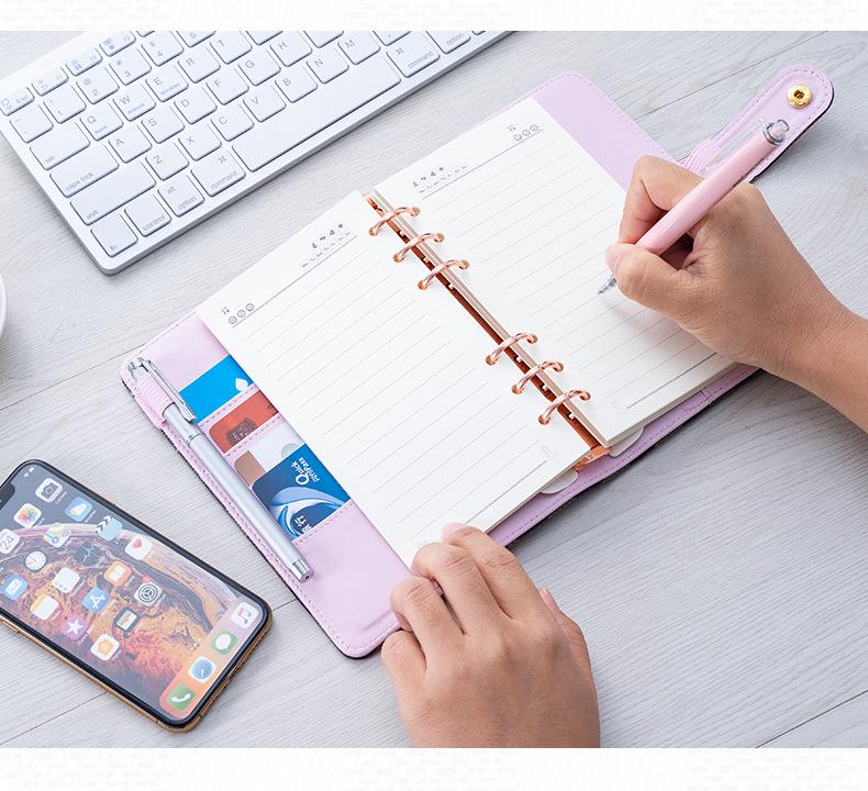 A6/A7 Leather Grid Pattern Binder Notebook with Custom Logo.