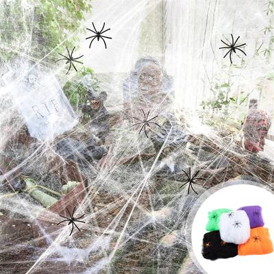 Halloween Decorative Cotton Thread Elastic Spider Web Artificial Spider Web Home Bar Haunted House Horror Party Decorative Props