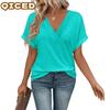 Women's Fashion Casual Solid Color Print Short Sleeve V Neck Blouses & Shirts Unique Design