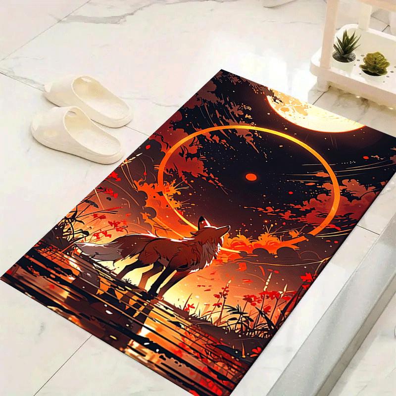 1pc Fox under the moon Print, Design Indoor Area Rug, Soft, Anti-Slip, and Durable Gaming Room Decor for Bedroom, Living Room, and Exercise