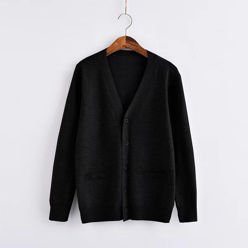 Japanese Style V-Neck Long Sleeve Knit Cardigan - Solid Color Academy Uniform