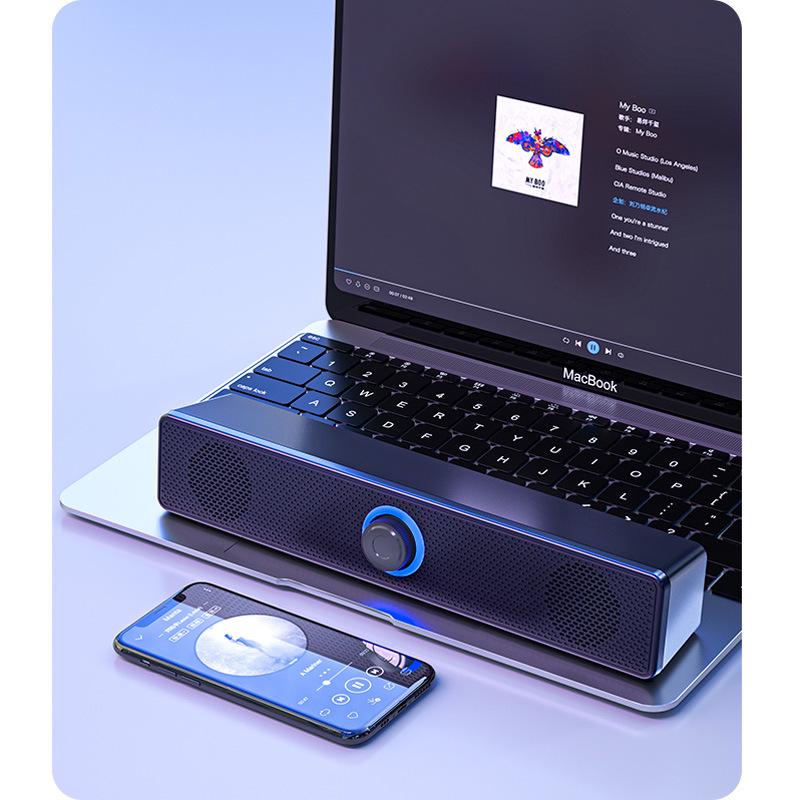 Compact Desktop Bluetooth Speaker with Wired Mic, Surround Sound, and Heavy Bass for Gaming