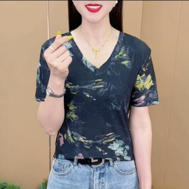 

YYFS женские модные повседневные летние весенние блузки и рубашки с цветочным узором и коротким рукавом с v-образным вырезом M