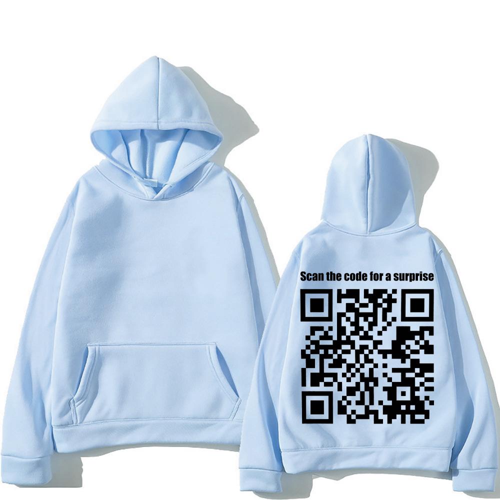 Funny QR Code Hoodies Women Men Funny Prank Sweatshirt Scan The Code for A Surprise Letter Pattern Clothing Oversized Pullovers