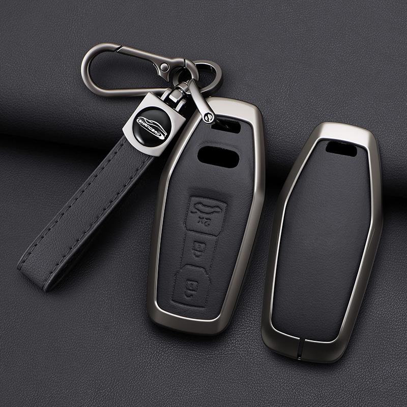Metal Leather Car Key Case Cover for A3 A5 A5L 2025 Q5 Q6 Q6L A6 A6L 2025 Keychain Remote Protection Bag Shell
