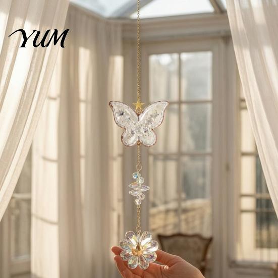 Elegant Indoor Hanging Decor Butterfly Faux Crystals Suncatcher with Hook, Sun Catcher for Windows, Sparkling Wind Glittering Window Chimes