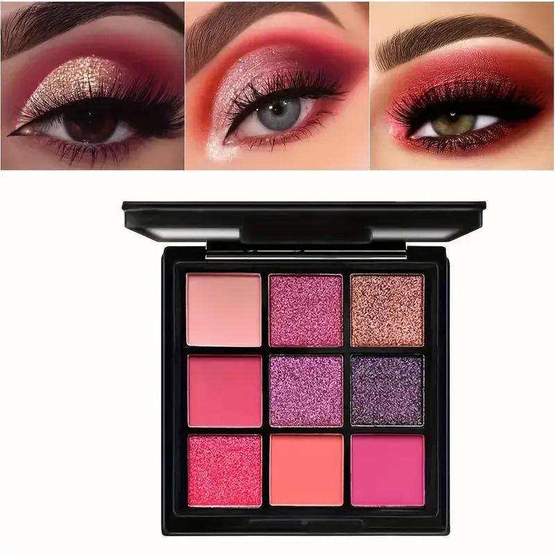 9-Farben Lidschattenpalette Glitzer Perlmutt Matt Lidschatten Schimmer Make-up Lang anhaltend Frauen Schönheit Augenkosmetik Lila Rot