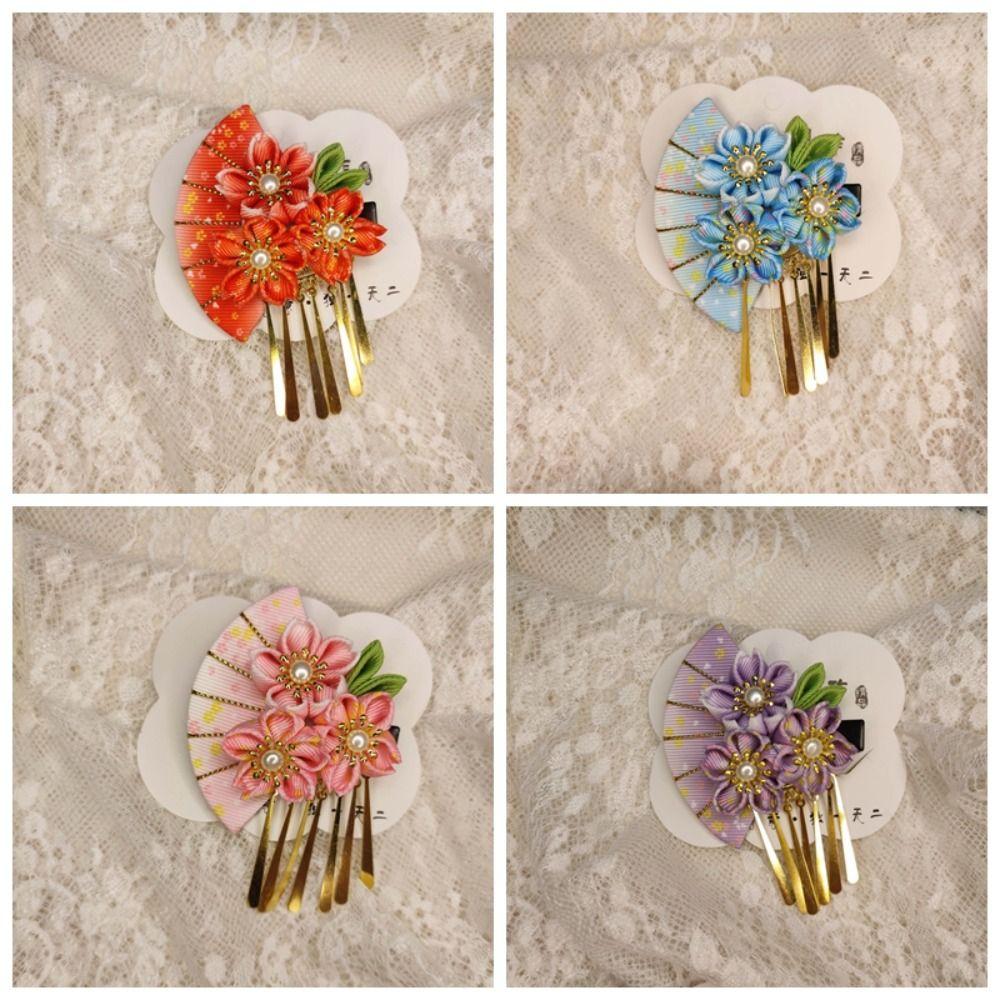 Tassels Japanese Kimono Headwear Flower Tassel Fan Hairpin Simple   Girls