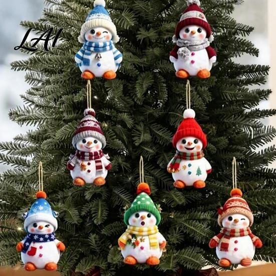 Seasonal Tree Accessories 16PCS Wooden Christmas Snowman Pendants Colorful 2D Flat Hanging Ornaments Decorations Knitted Hats And Scarves