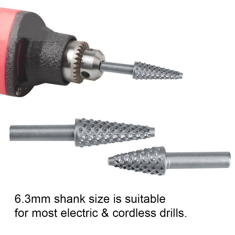 5Pcs Hard Alloy Rotary Burr Rasp File Set 6.3mm Shank Wood Carving Drill Bits