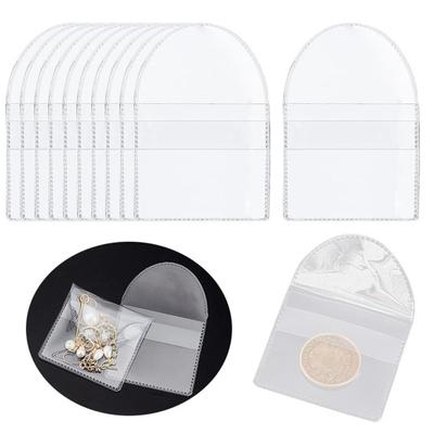 50 pezzi sacchetto portamonete souvenir trasparente impermeabile antipolvere in PVC semicerchio con patta collezione medaglia portagioielli custodia protettiva manica
