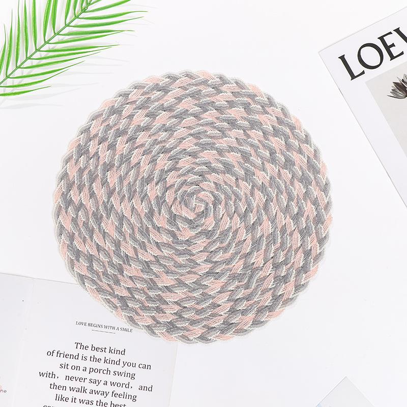 Braided Veil Ramie Placemat 18CM Round Thermal Insulation Pad Three-strand Braided Coffee Table Pad Fruit Pad for Non-slip