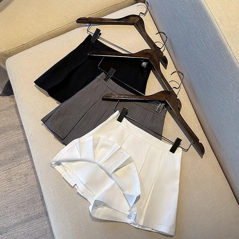 Women's High Waist Petite Black Pleated Mini Skirt - Summer 2024 A-line Spicy Girl Half Body Suit