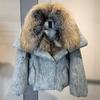 Womens 2026 Winter Goose Down Coat With Real Fox Fur Collar Loose Wool-Blend Puffer Short Jacket
